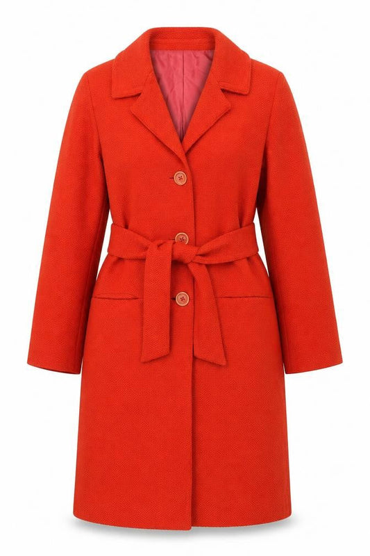 Episode Women's Red Belted Trench Coat Size 8 Classic Mid-Length