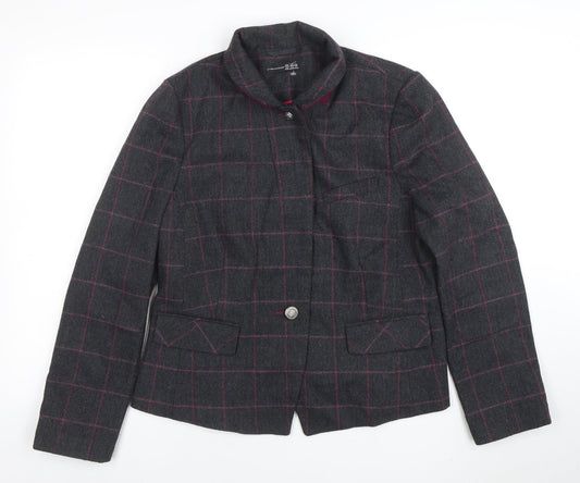 Atmosphere Women Grey Check Tweed Blazer Size 16 One Button Jacket