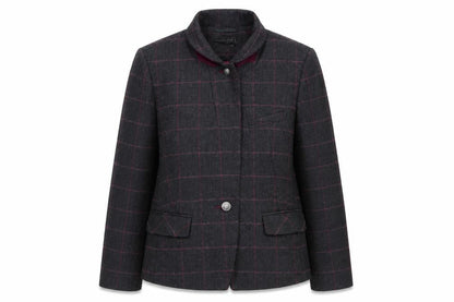 Front view of Atmosphere Women Grey Check Tweed Blazer, size 16, One Button Jacket