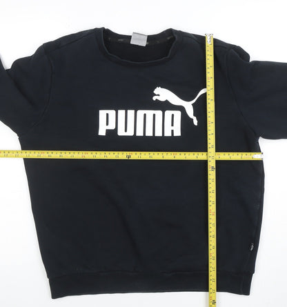 Back view of Puma Men's Black Crew Neck Logo Pullover Sweatshirt, size M