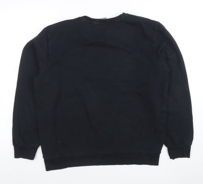 Close-up detail of Puma Men's Black Crew Neck Logo Pullover Sweatshirt, size M