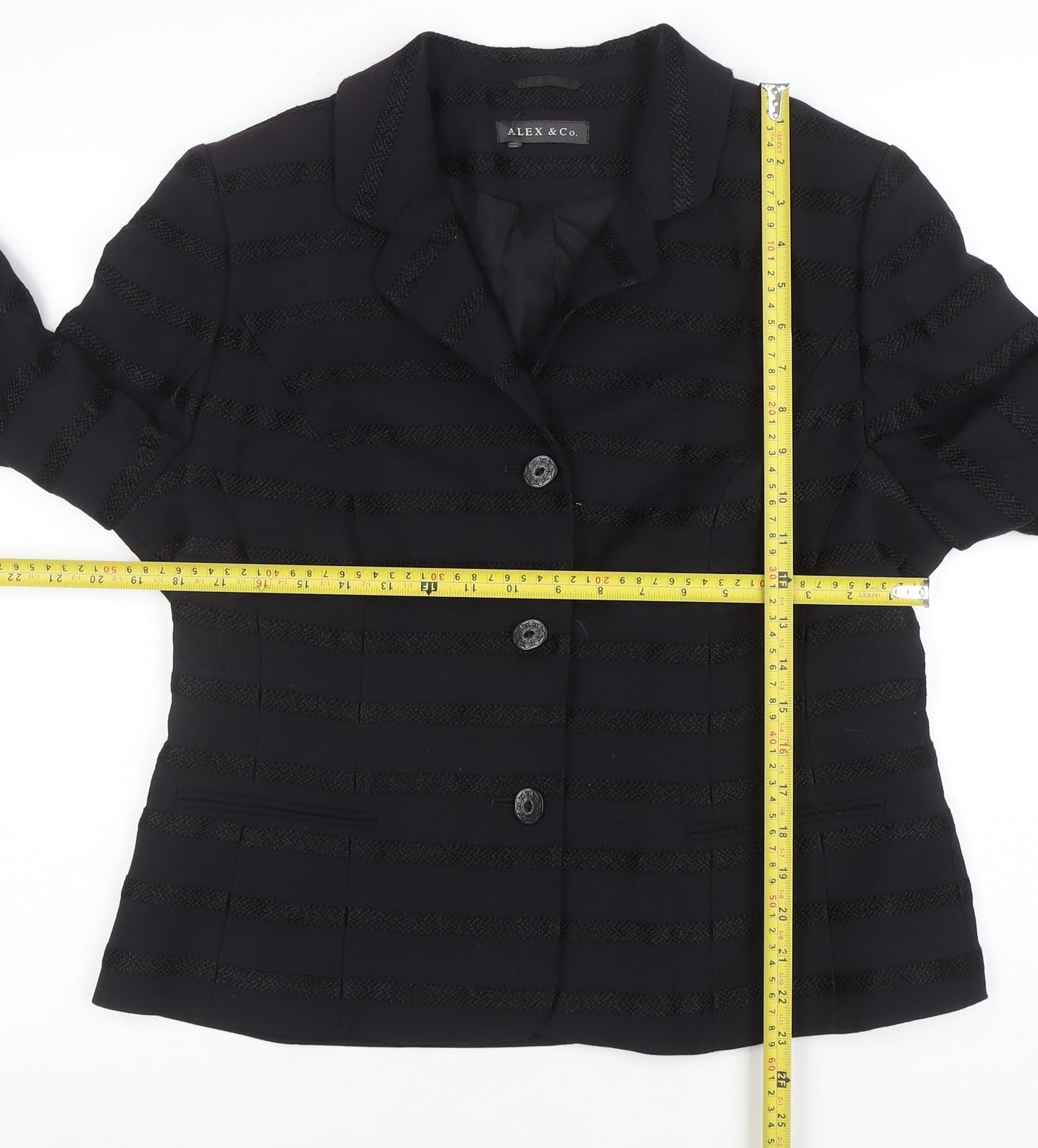 ALEX & Co. Women's Black Wool Blend Striped Blazer UK 16 Classic Fit