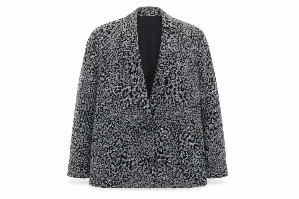 Tu Women Grey Animal Print Regular Fit Single Breasted Blazer Size 14