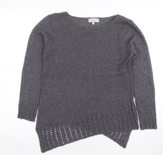 Per Una Women’s Grey Metallic Knit Long Sleeve Pullover Jumper Size 12
