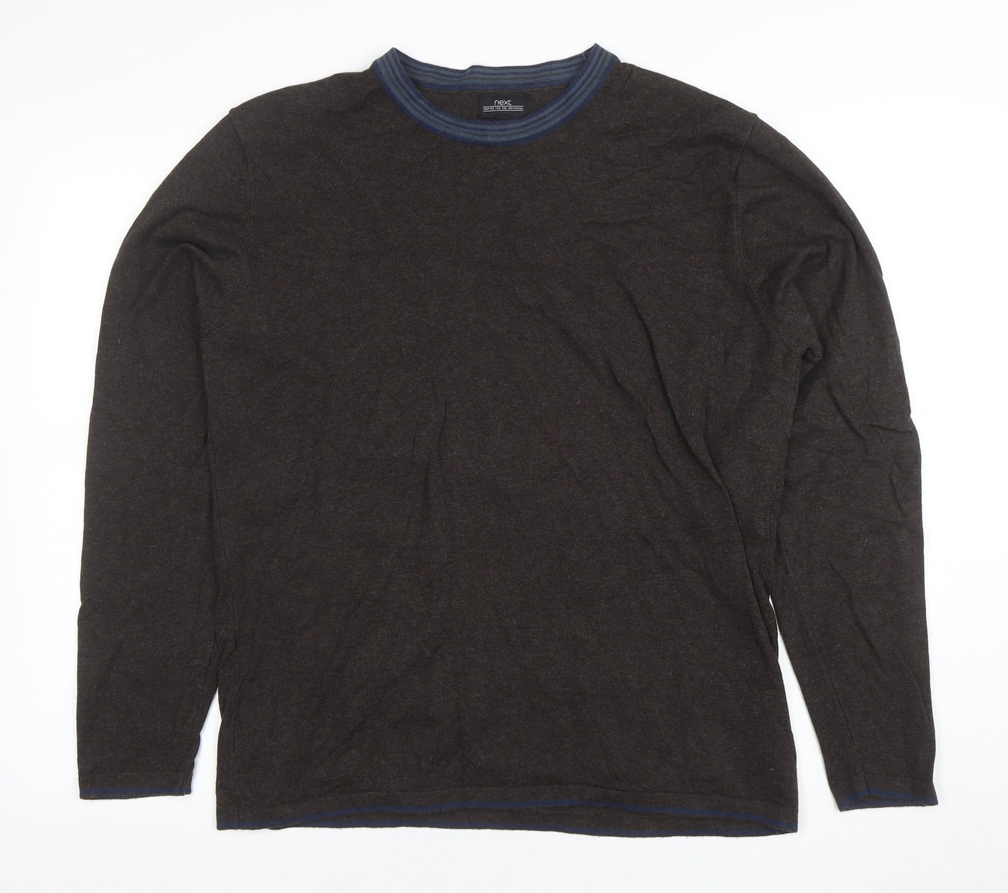 Next Men's Brown Cotton Blend Crew Neck Pullover Jumper Size L