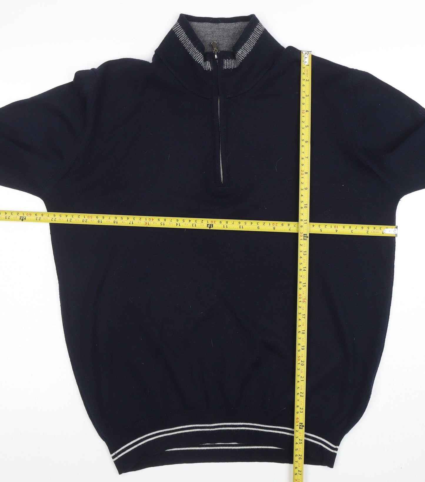 Oscar Jacobson Men’s Blue XL Wool 1/2 Zip High Neck Jumper