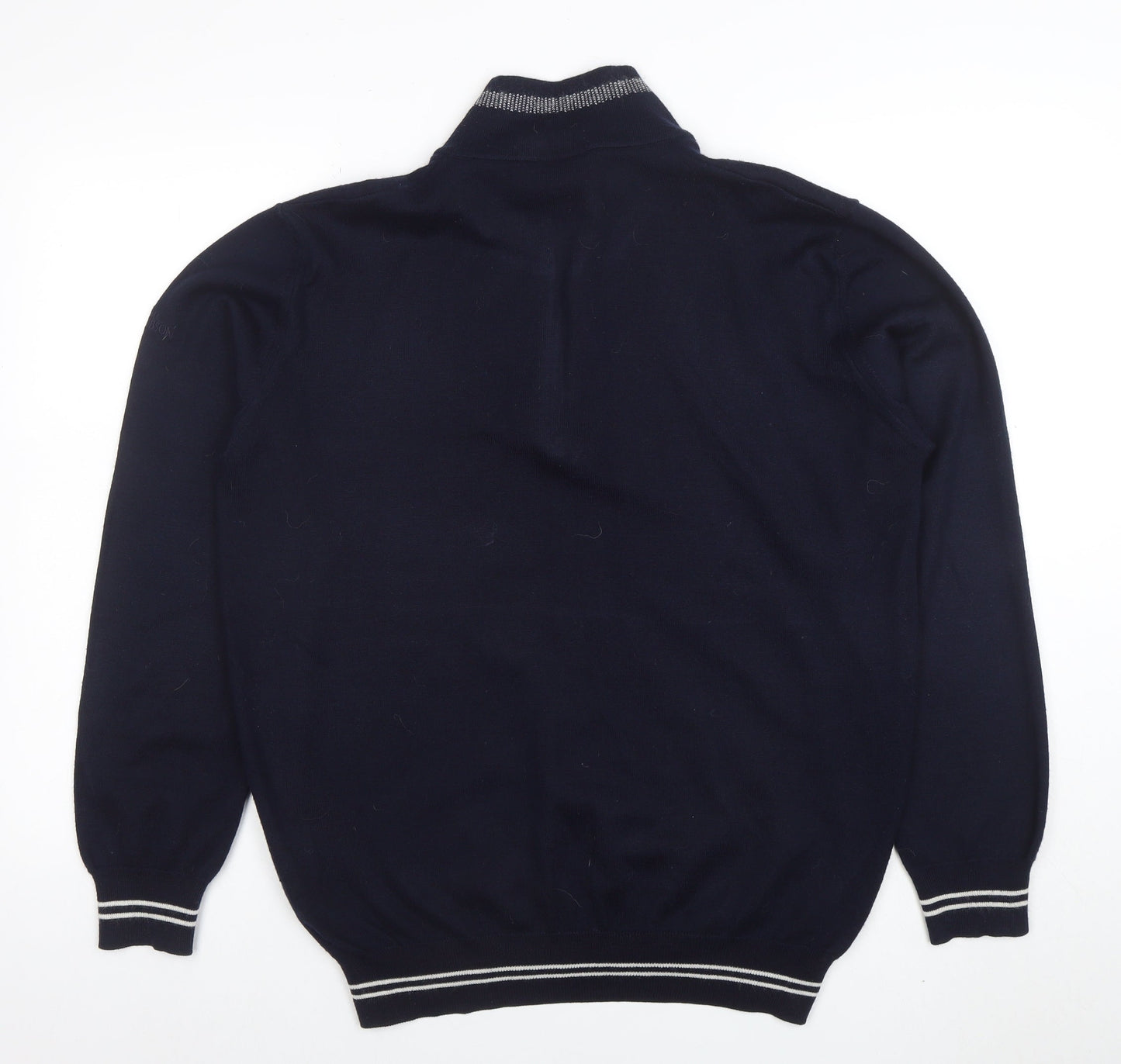 Oscar Jacobson Men’s Blue XL Wool 1/2 Zip High Neck Jumper