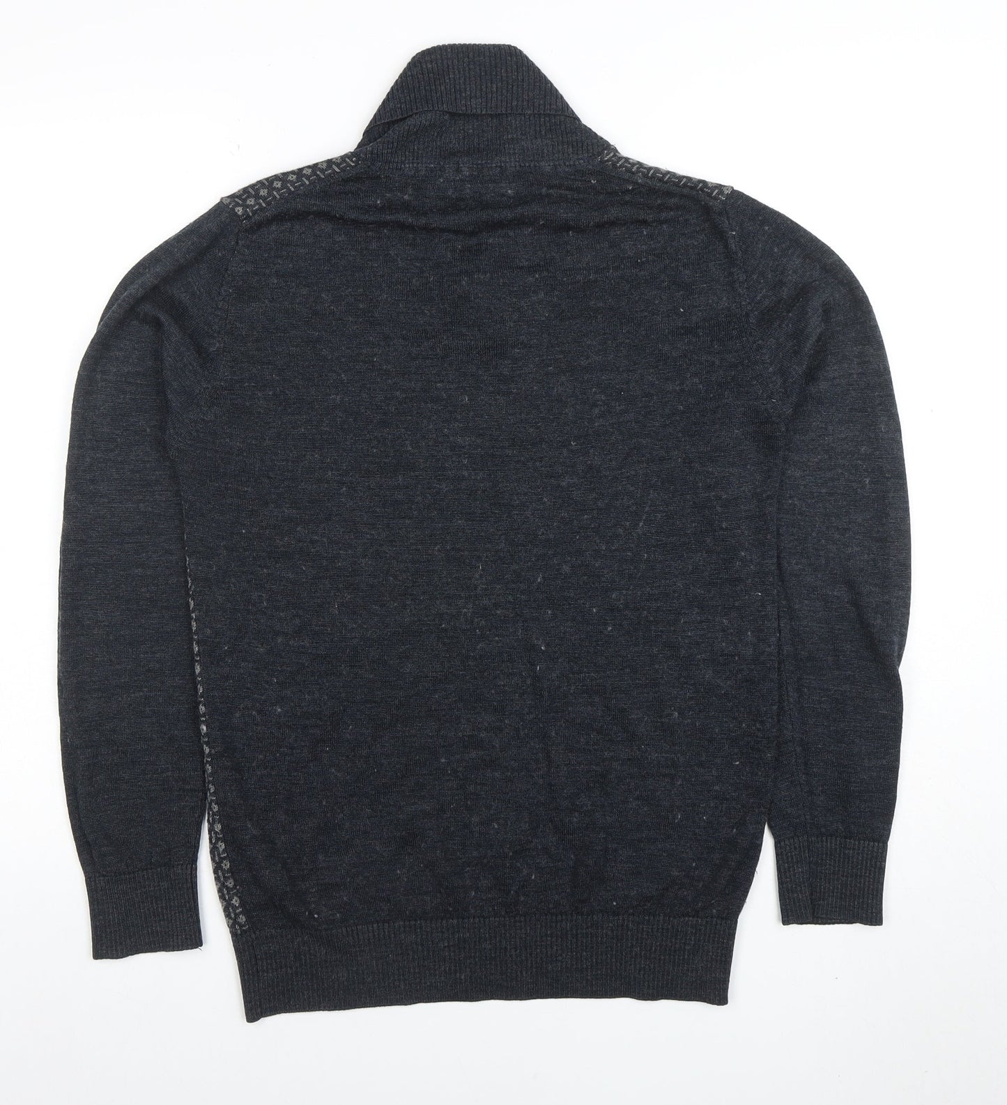 Jeff Banks Mens Grey Wool Mix Shawl Neck Jumper Small Classic Knit