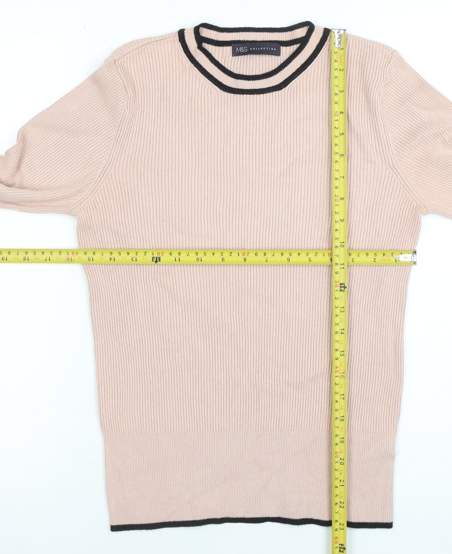 Marks and Spencer Women Beige Knit Long Sleeve Crew Neck Top Size 12