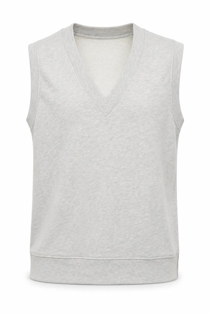Pull&Bear Men's Grey V-Neck Sleeveless T-Shirt Medium