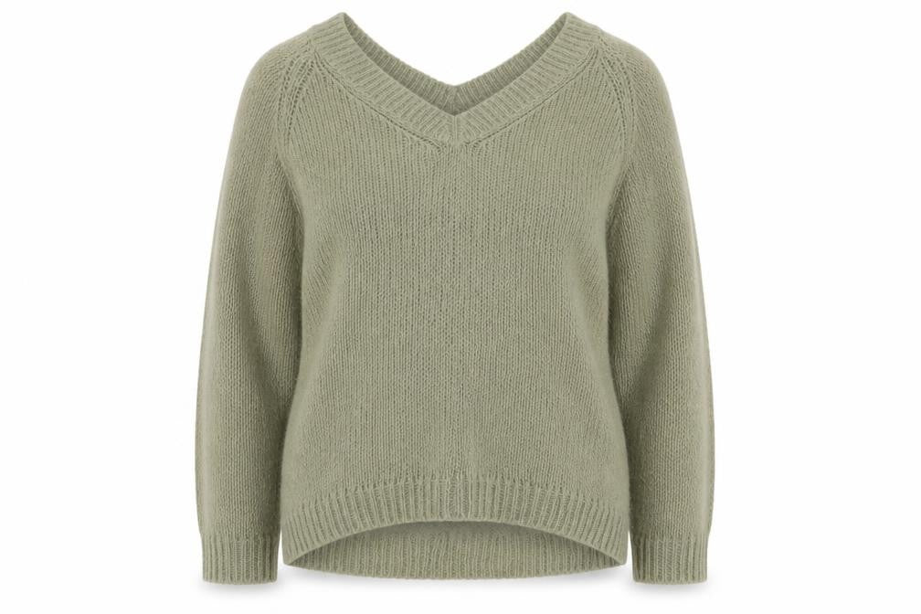 Modern Amity Women’s Green V-Neck Mohair Wool Pullover Jumper Size S