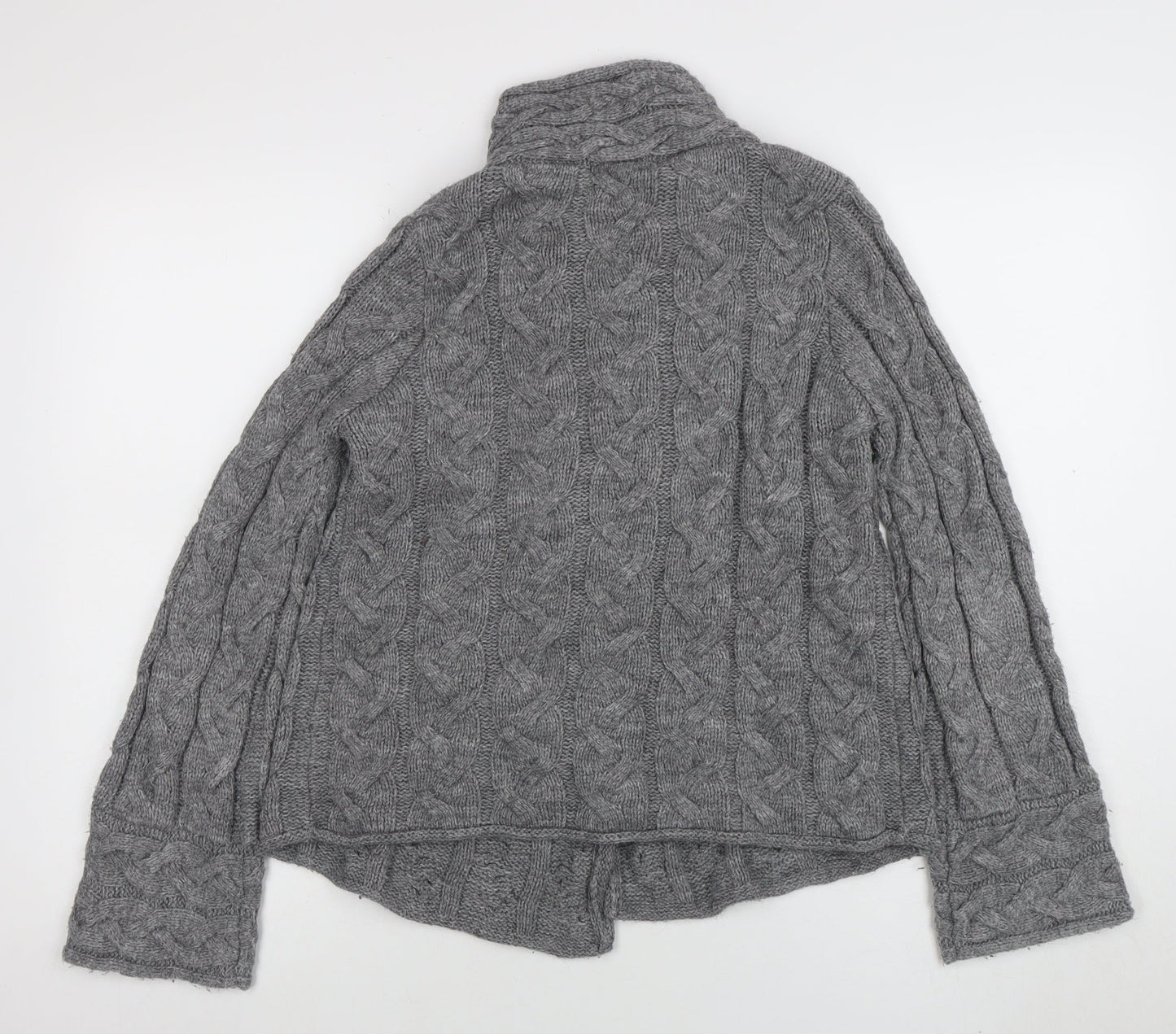 Marks and Spencer Womens Grey Cable-Knit High Neck Wool Cardigan Size 10