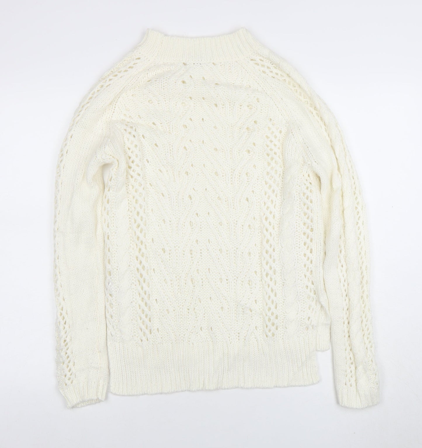 TU Women Ivory Cable-Knit Jumper Size 8 Wool Blend Winter Pullover