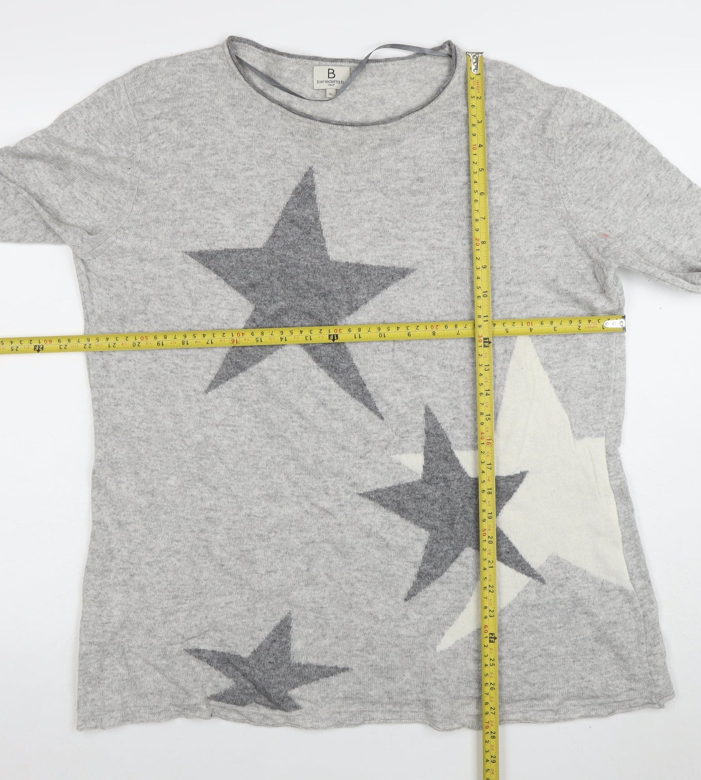 Benedetta b. Womens Grey Cashmere Blend Star Jumper XL