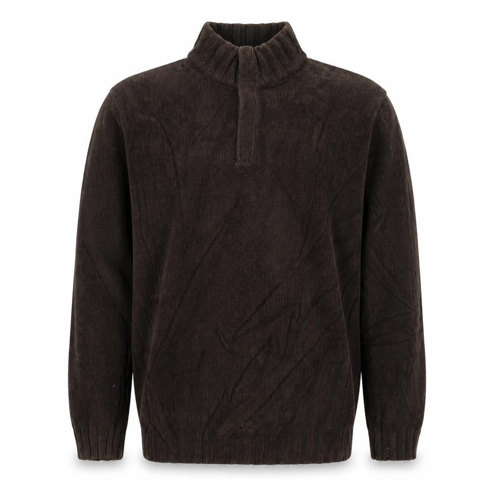 Howick Mens Brown Cotton 1/4 Zip High Neck Jumper Size M