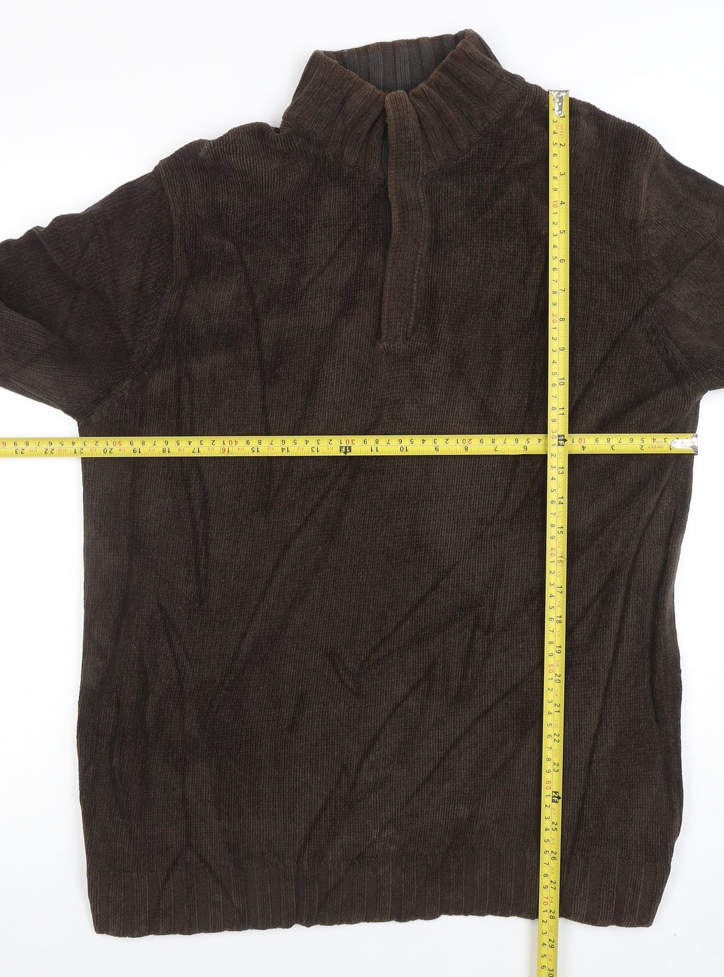 Howick Mens Brown Cotton 1/4 Zip High Neck Jumper Size M
