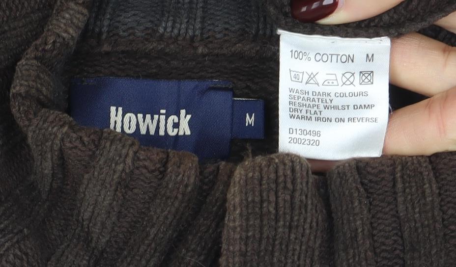 Howick Mens Brown Cotton 1/4 Zip High Neck Jumper Size M