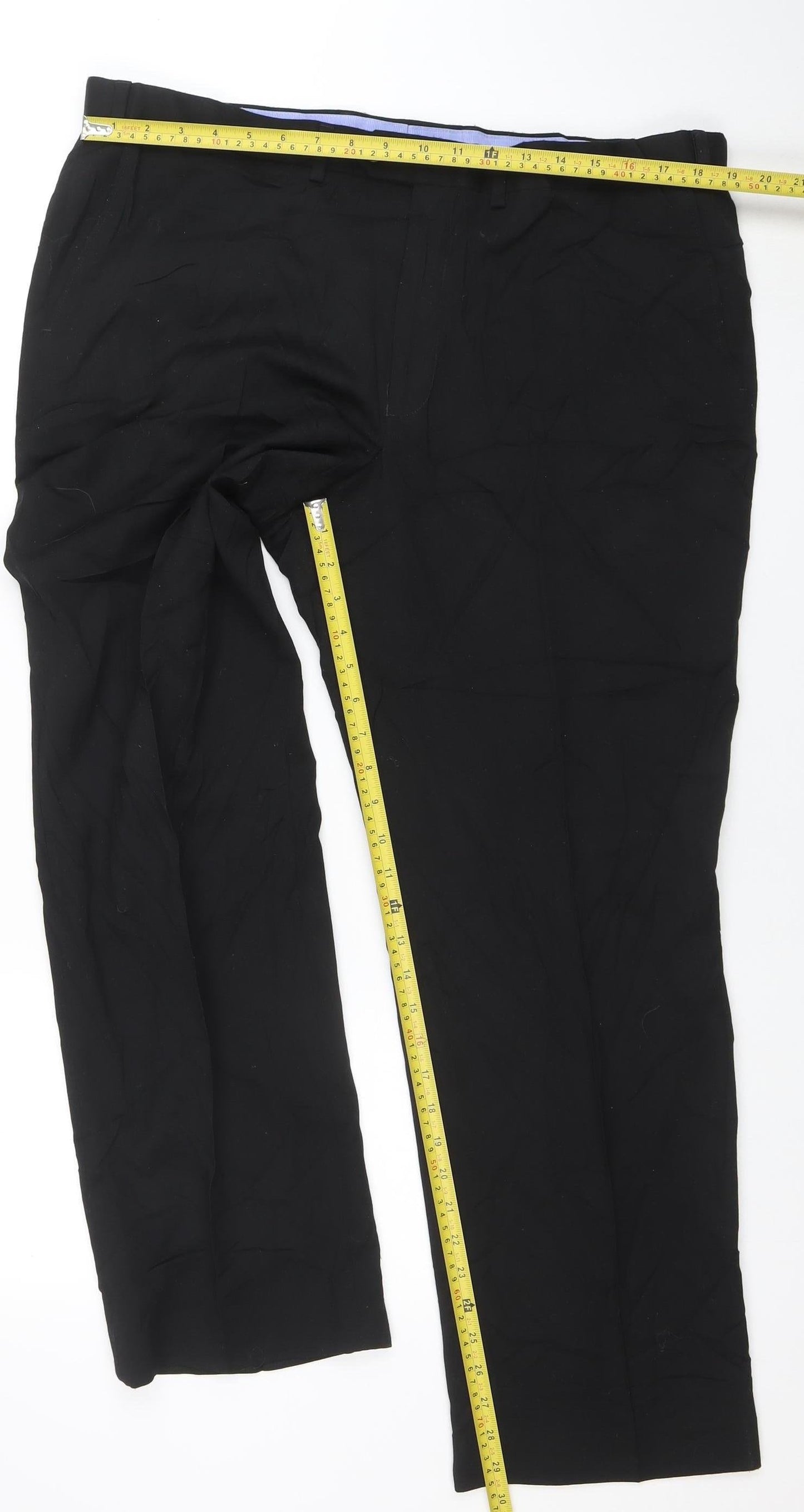 Marks and Spencer Men's Black Wool Blend Regular Fit Dress Trousers 40W 31L