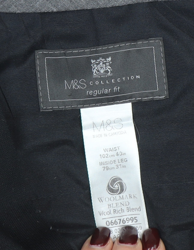 Marks and Spencer Men's Black Wool Blend Regular Fit Dress Trousers 40W 31L
