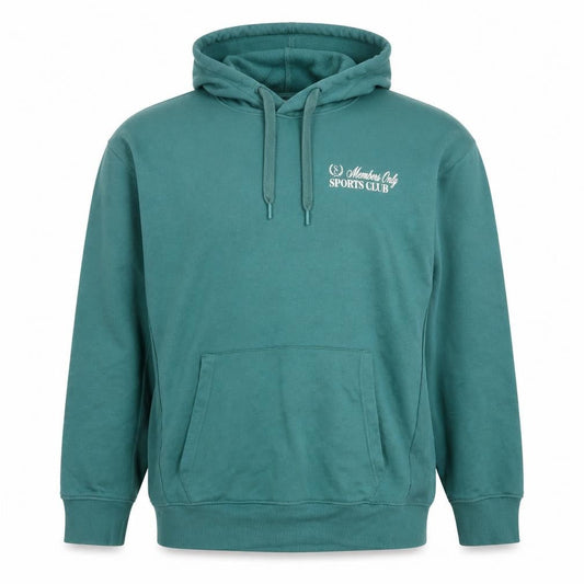 Front view of Easy Men's Green Pullover Hoodie Large Sports Club Logo