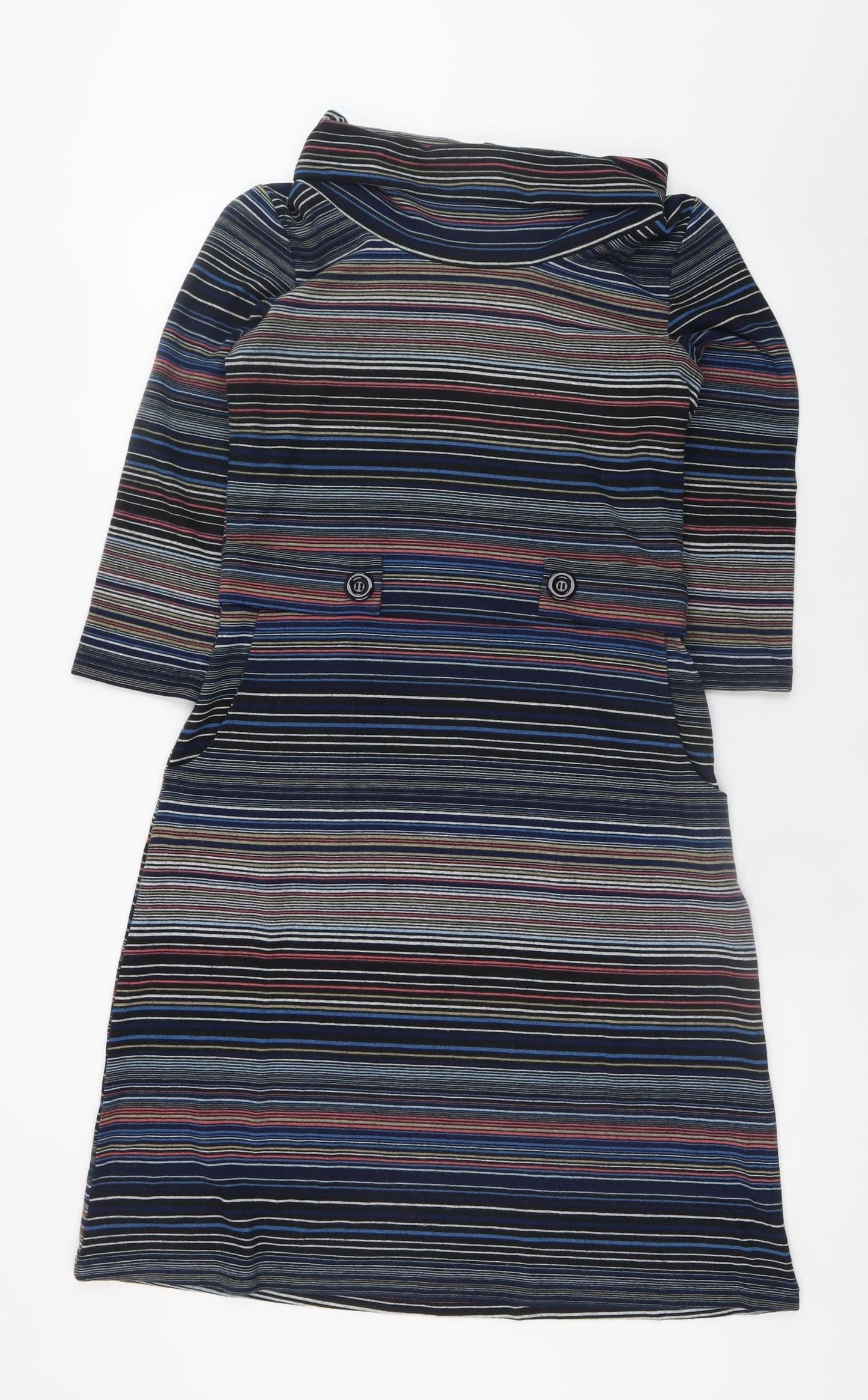 Roman Women’s Multicoloured Stripe Shift Dress Size 12 3/4 Sleeve Knit