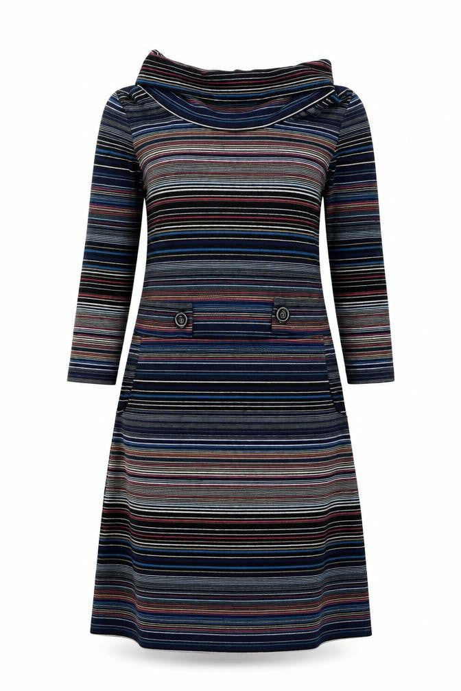 Roman Women’s Multicoloured Stripe Shift Dress Size 12 3/4 Sleeve Knit