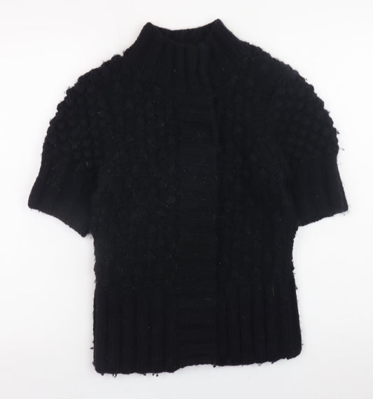 Ted Baker Women Black Wool Short Sleeve Mock Neck Jumper Size 10