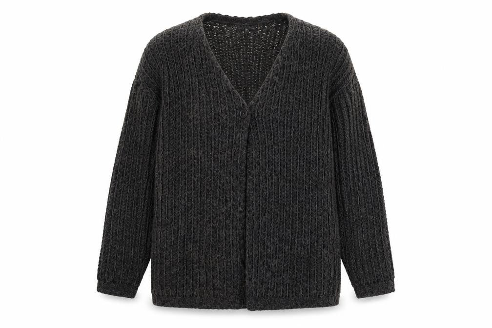 Sandwich Women's Grey Chunky-Knit V-Neck Cardigan Size S