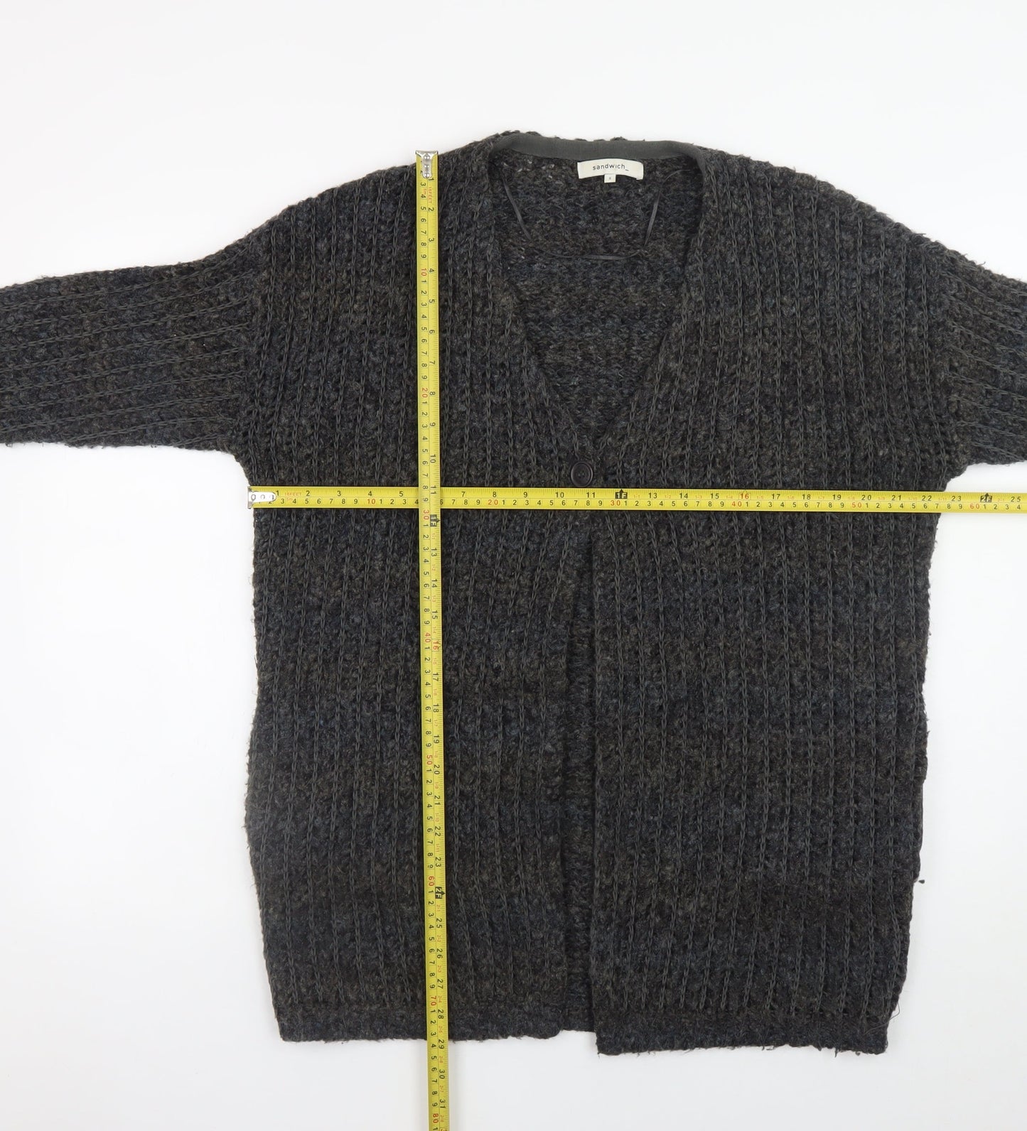 Sandwich Women's Grey Chunky-Knit V-Neck Cardigan Size S