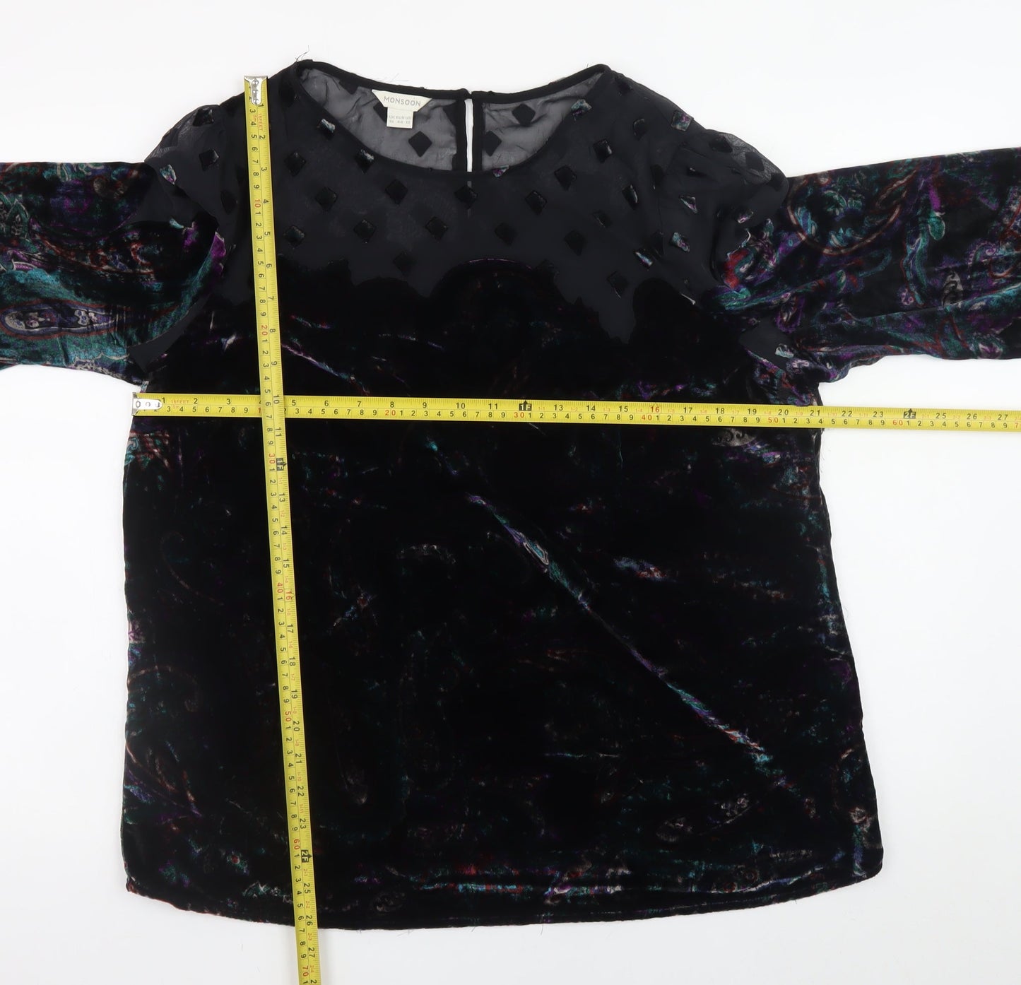 Monsoon Women's Black Velvet Floral Tunic Blouse Size 16
