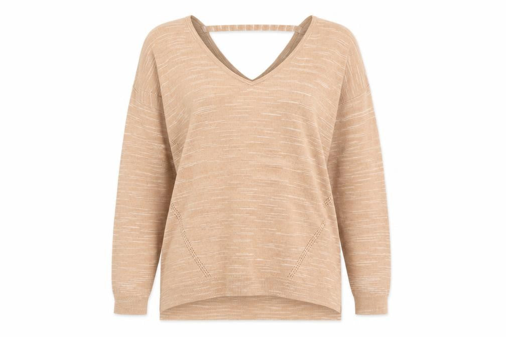 Marks & Spencer Women’s Beige V-Neck Relaxed Knit Jumper XL
