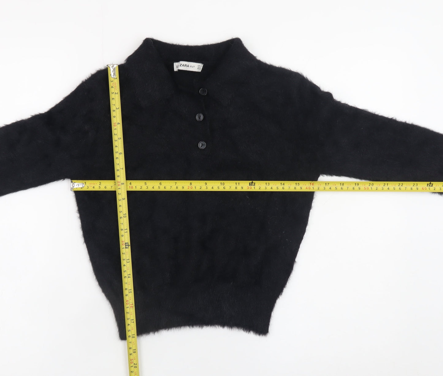 Zara Women Black Collared Henley Knit Jumper Size 12