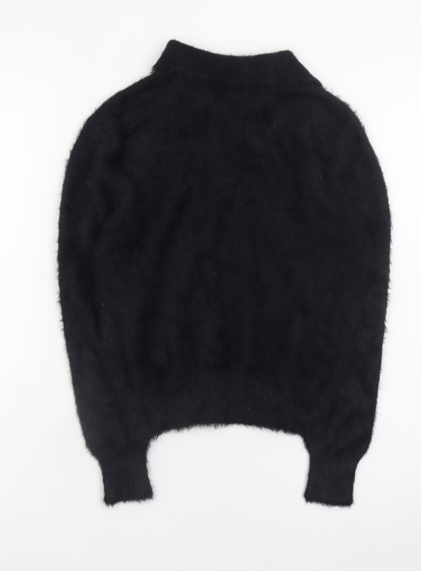 Zara Women Black Collared Henley Knit Jumper Size 12