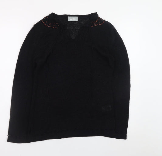 Wallis Women’s Black V-Neck Long Sleeve Knit Jumper Size 14