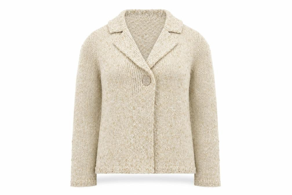 Kew Women Beige Knit Collared Cardigan M Chunky Knit Jumper
