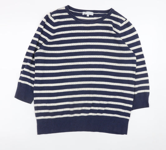 Red Herring Women’s Blue Striped Cotton Knit Jumper Size 14