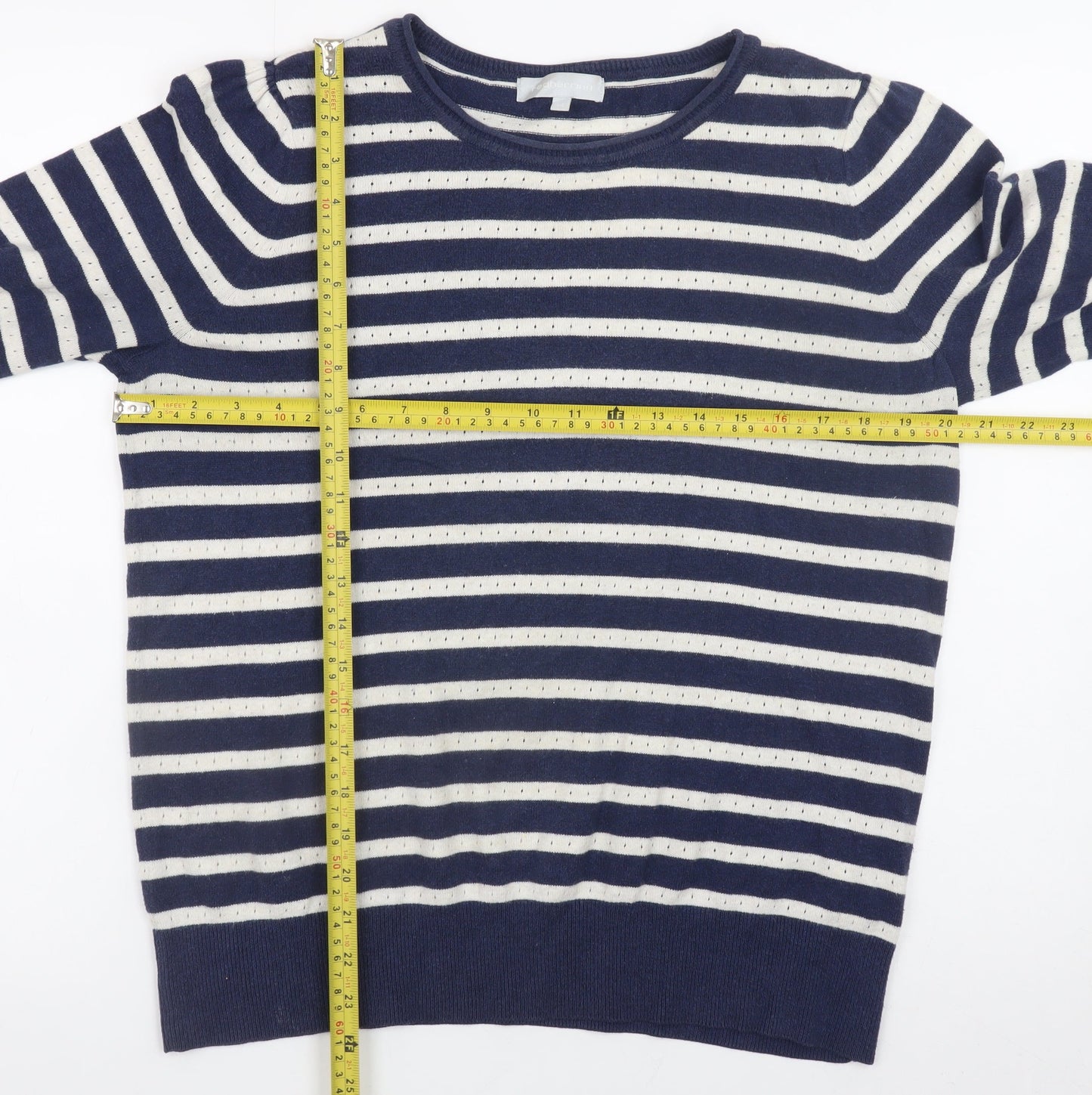 Red Herring Women’s Blue Striped Cotton Knit Jumper Size 14