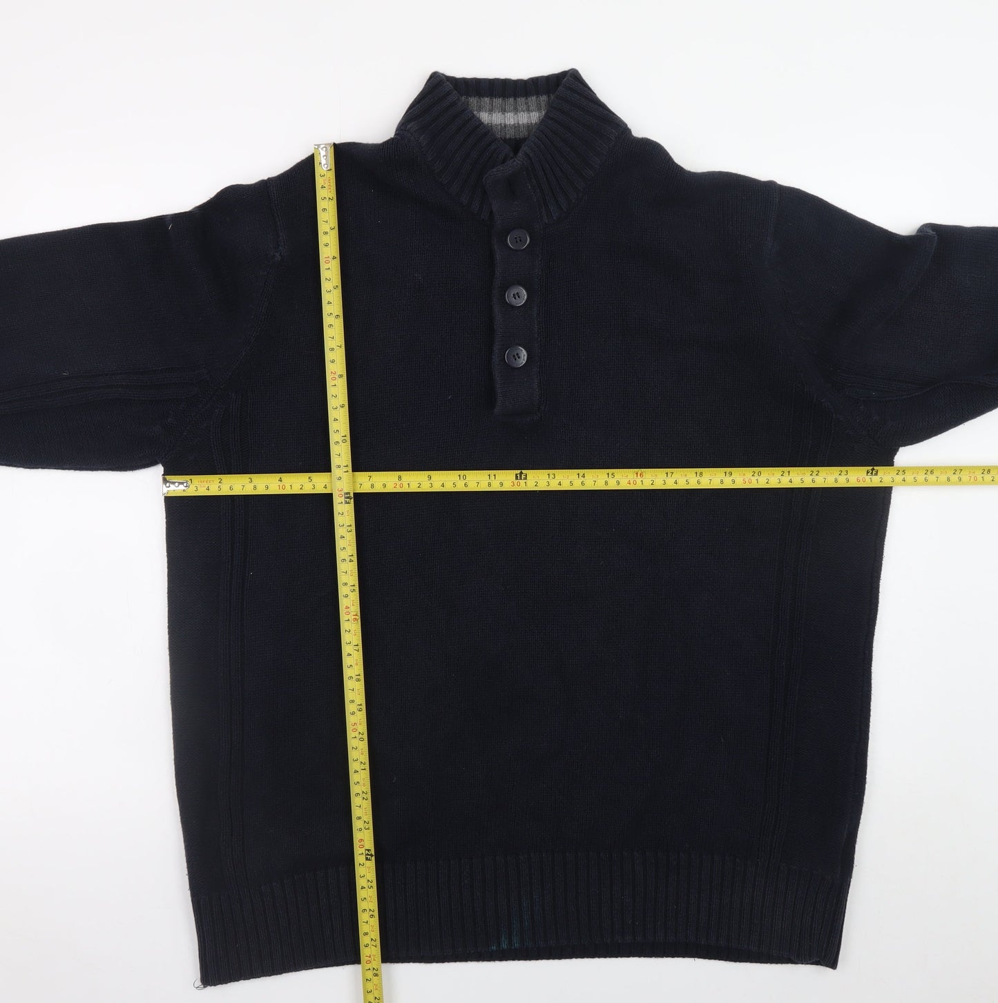 Marks and Spencer Men's Black XL Henley Cotton Jumper