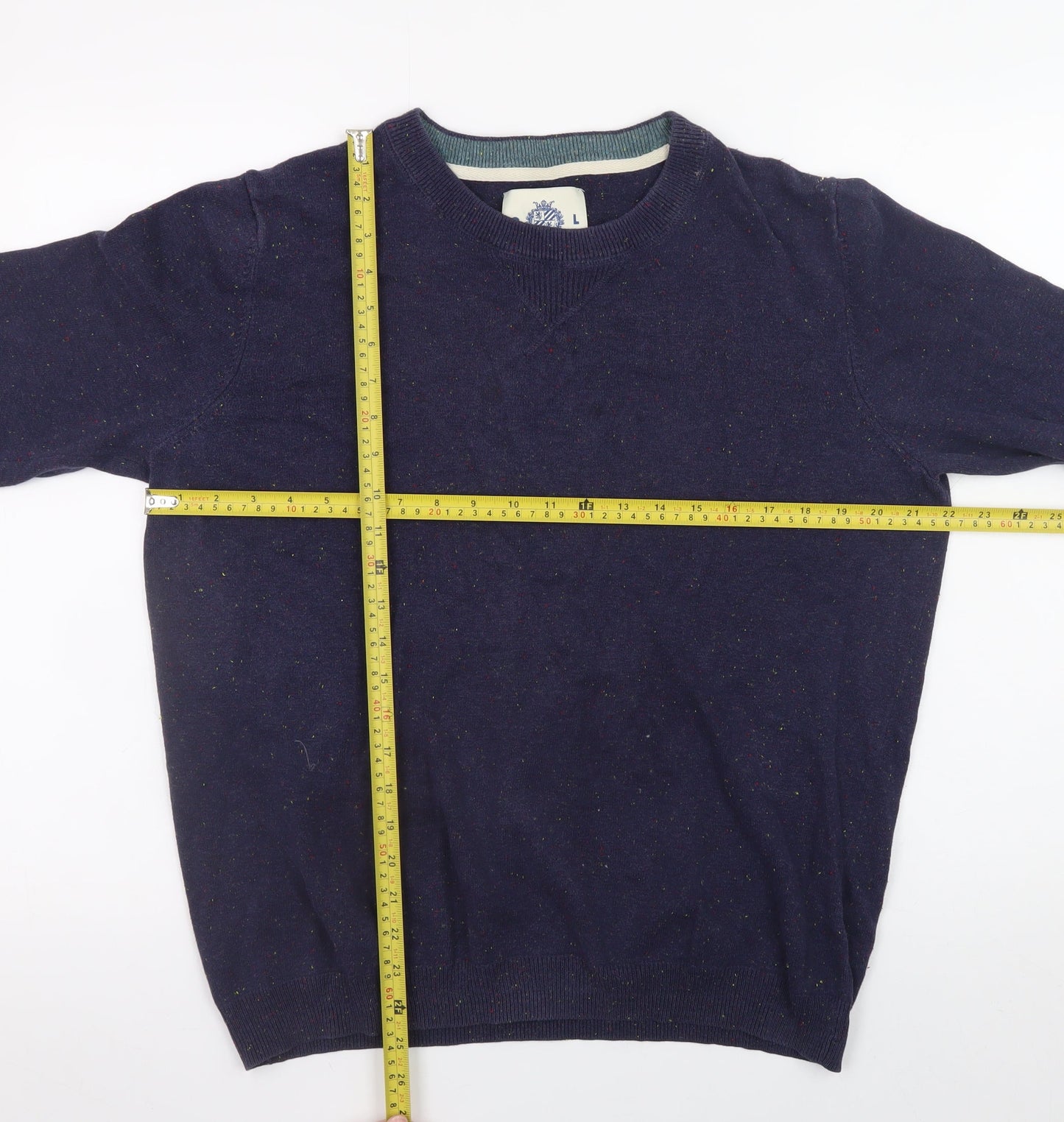 Guide London Men's Blue Cotton Crew Neck Jumper Size L