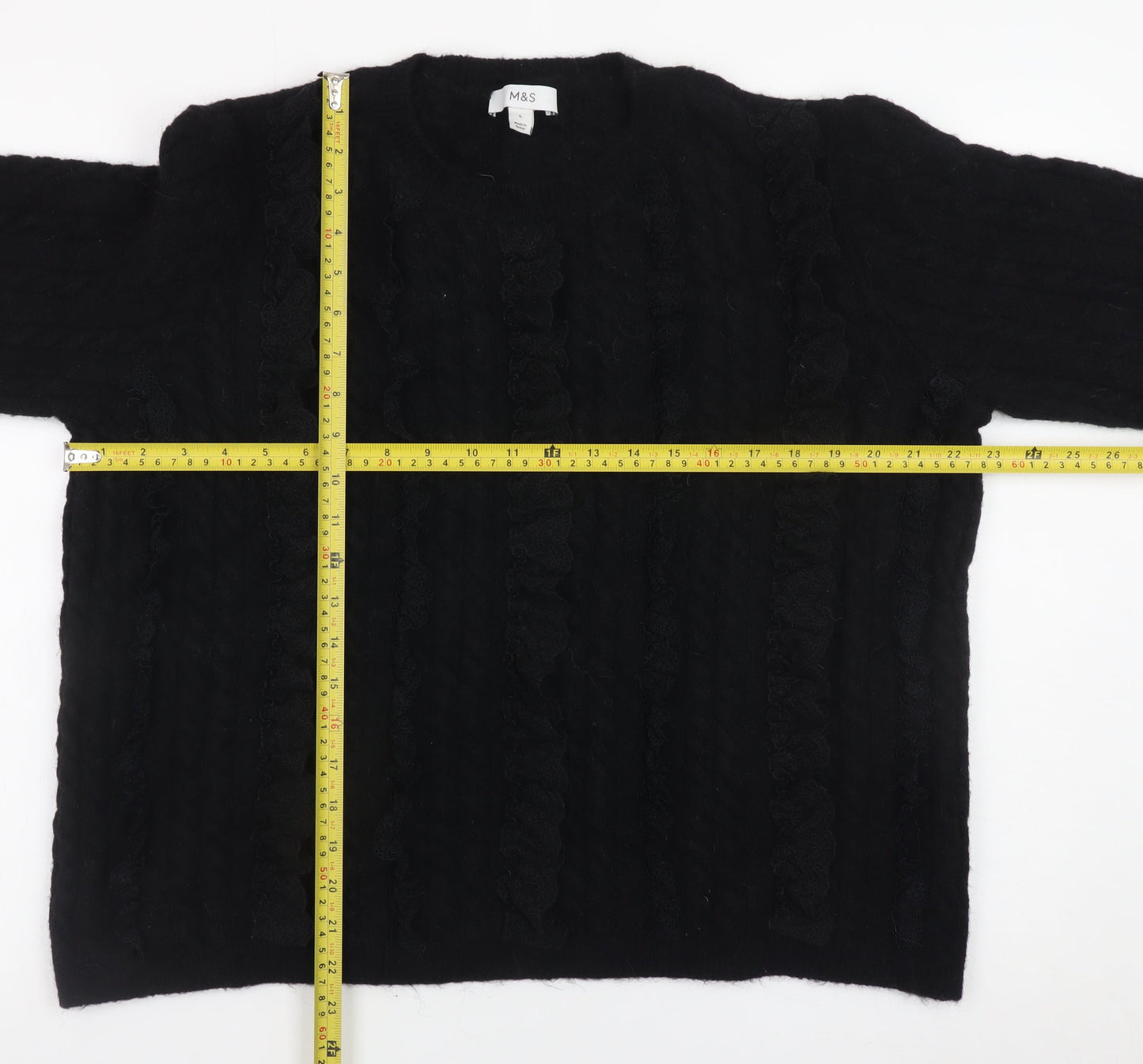 Marks and Spencer Womens Black L Ruffle Knit Jumper Pullover