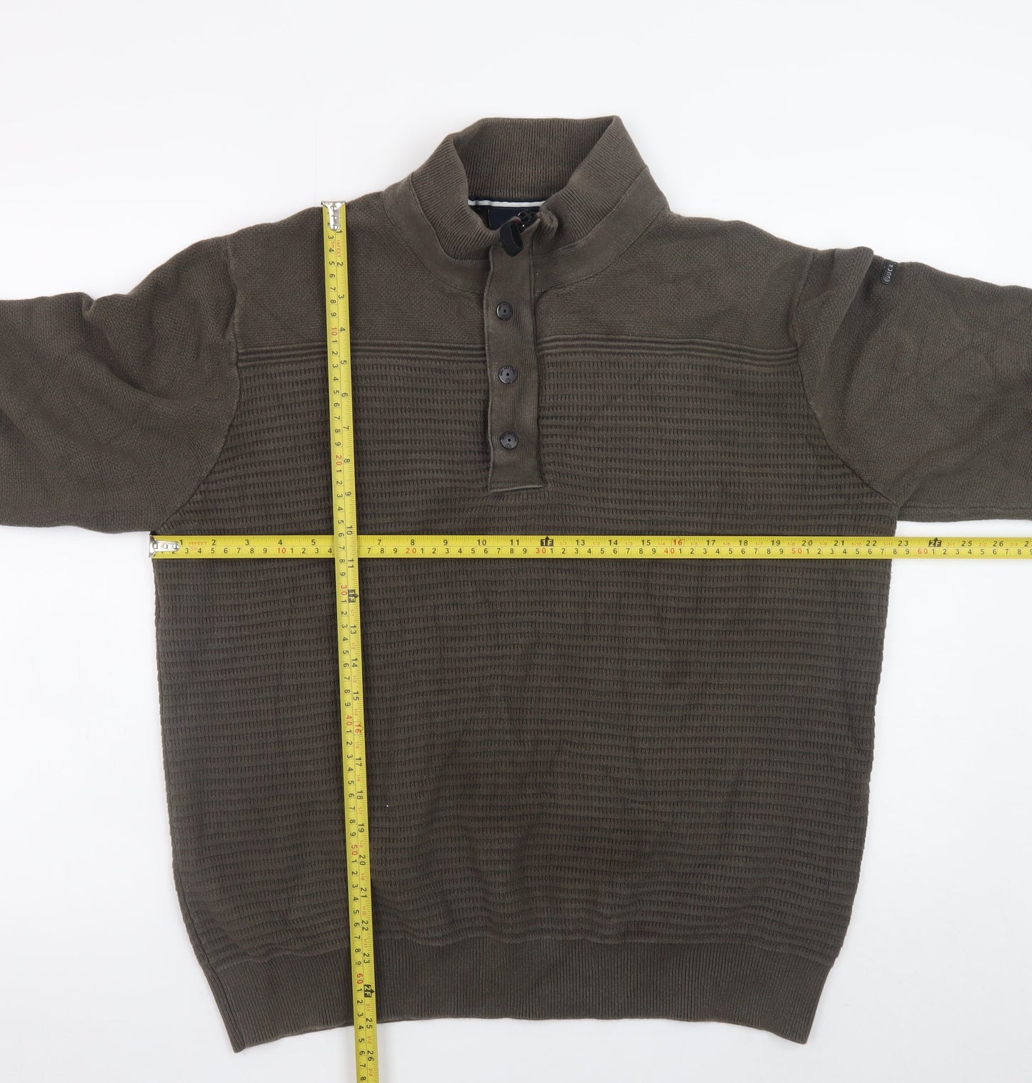 Duck and Cover Men's Green XL Henley Jumper High Neck Cotton Knit