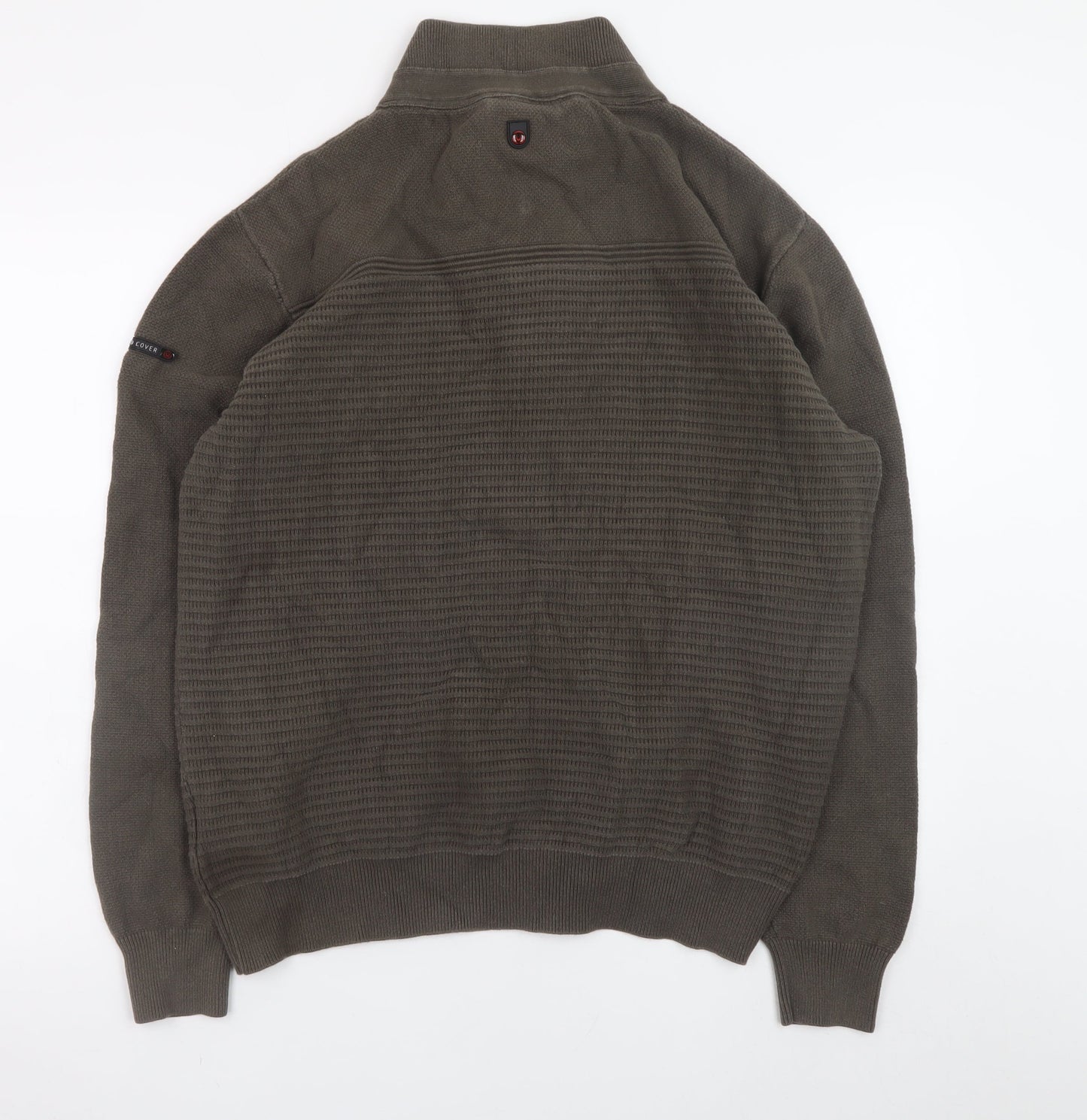 Duck and Cover Men's Green XL Henley Jumper High Neck Cotton Knit