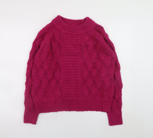 Vila Women's Pink Cable-Knit Crew Neck Pullover Jumper XS