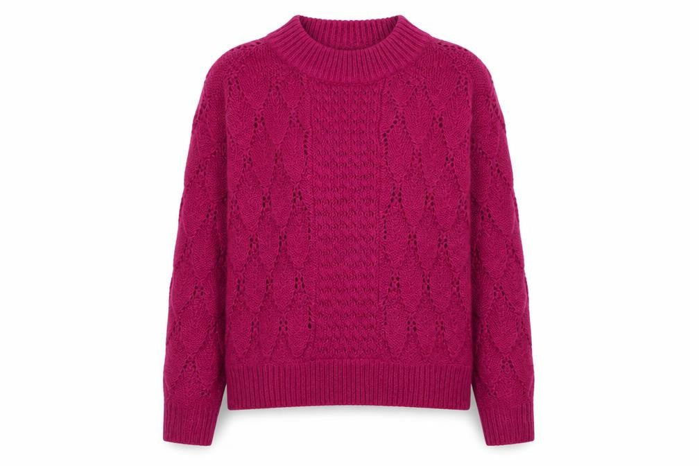 Vila Women's Pink Cable-Knit Crew Neck Pullover Jumper XS