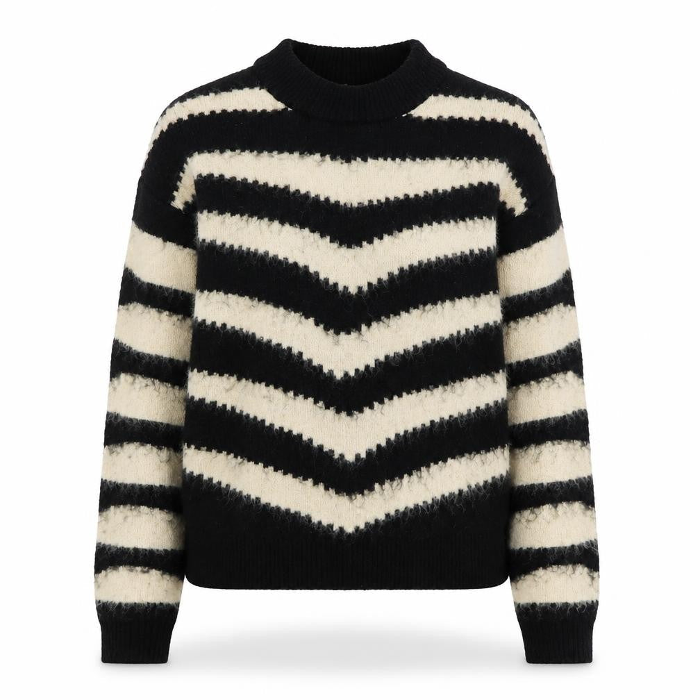 Mango Women Black Striped Crew Neck Knit Jumper Size 8