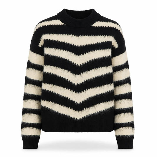 Mango Women Black Striped Crew Neck Knit Jumper Size 8