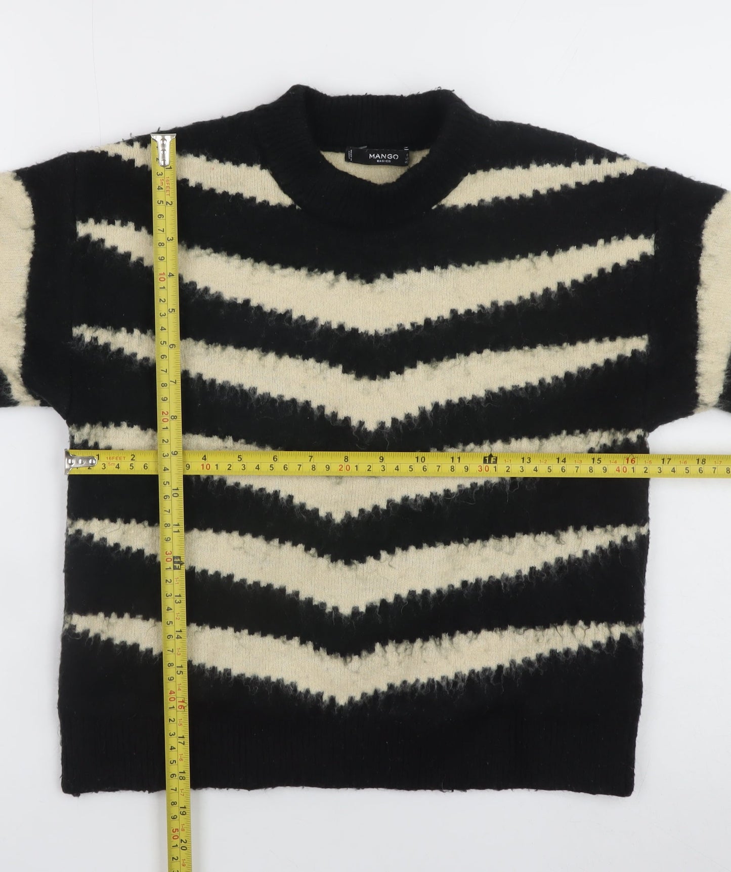 Mango Women Black Striped Crew Neck Knit Jumper Size 8