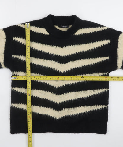 Mango Women Black Striped Crew Neck Knit Jumper Size 8