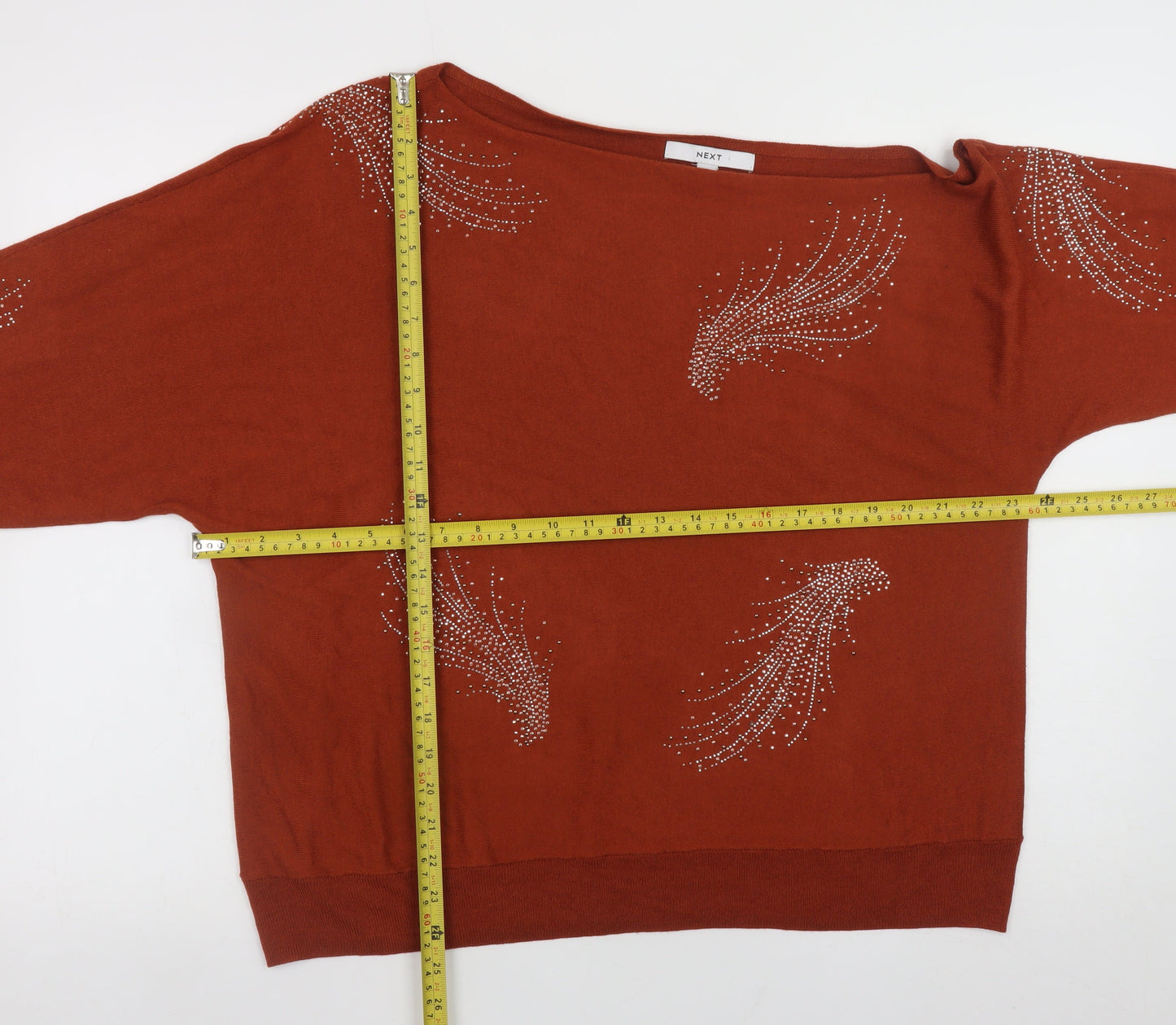 Next Women Brown Beaded Boat Neck Long Sleeve Pullover Jumper Size 16