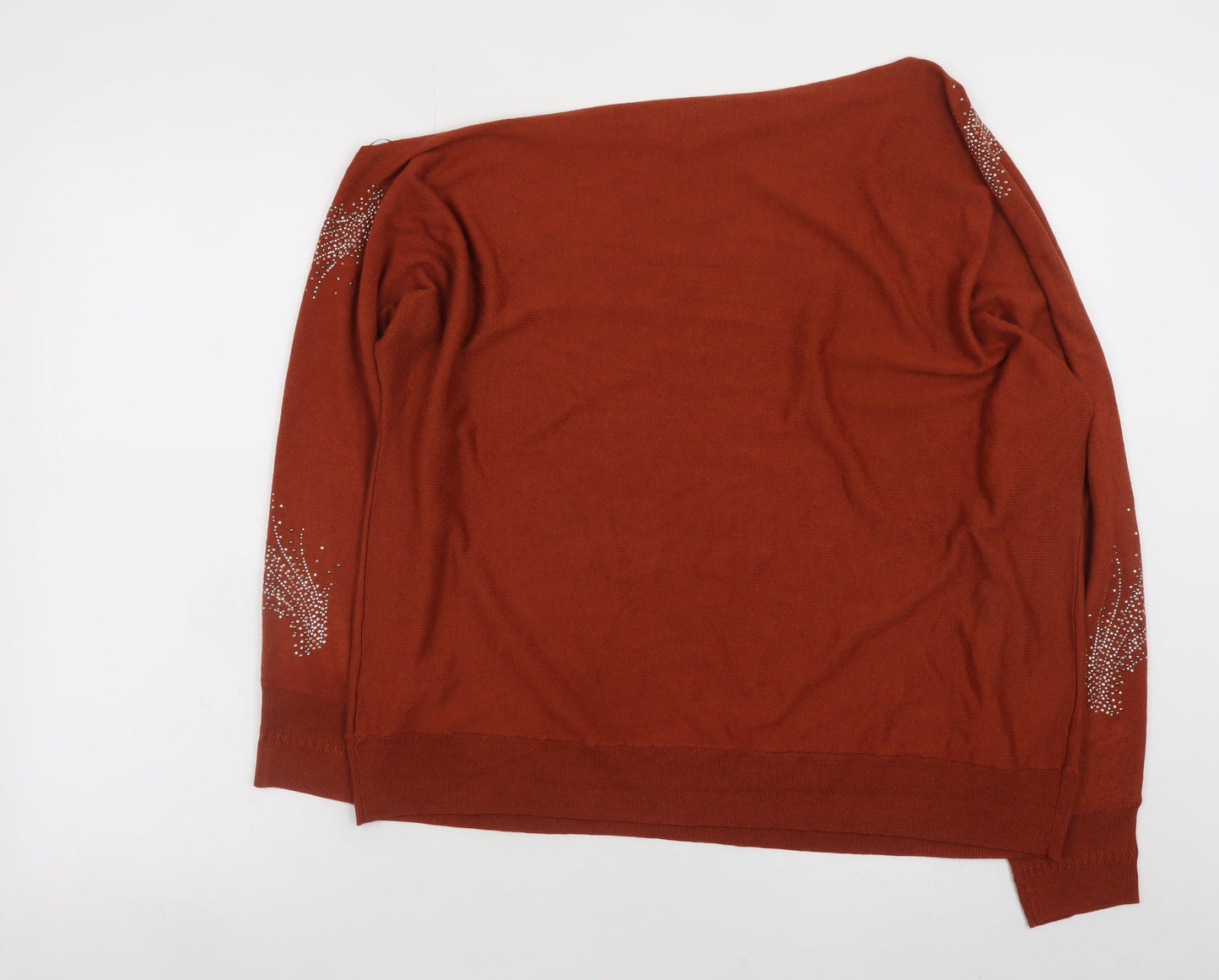 Next Women Brown Beaded Boat Neck Long Sleeve Pullover Jumper Size 16